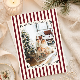 Red & Ivory Stripes Chic Old Money Christmas Photo Holiday Card