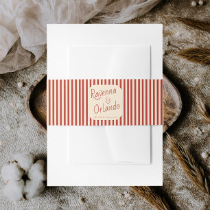 Red Ivory Stripes Retro Minimalist Wedding Invitation Belly Band