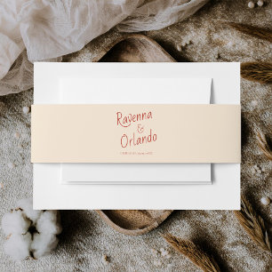 Red Ivory Stripes Retro Minimalist Wedding Invitation Belly Band