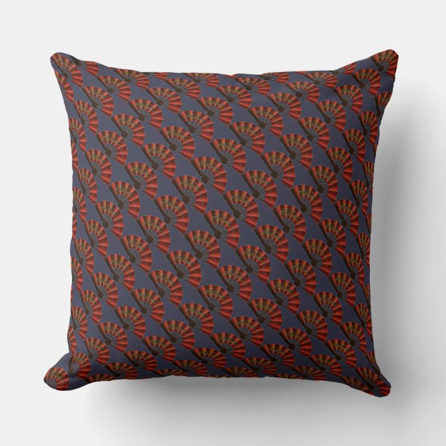 Red Japanese Antique Fans Elegant Pattern Cushion (Front)