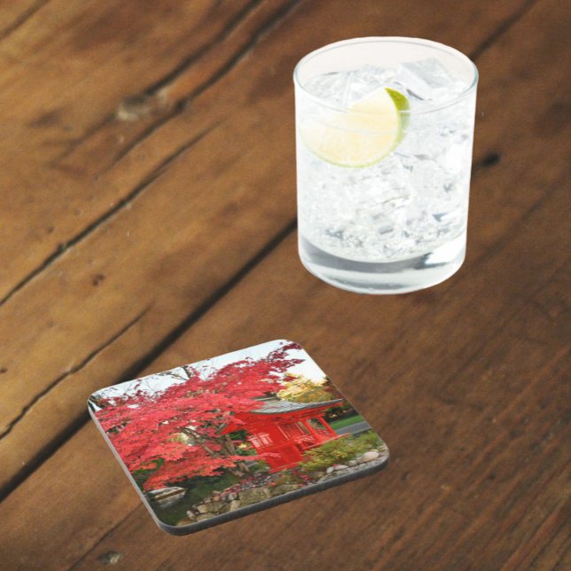 Red Japanese Maple and Garden Shrine Coaster (In Situ)