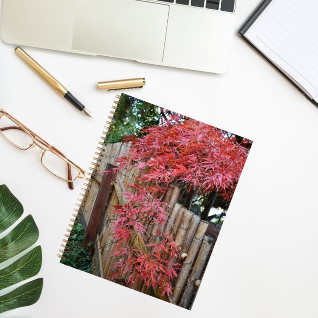 Red Japanese Maple Leaves and Bamboo Notebook (In Situ)