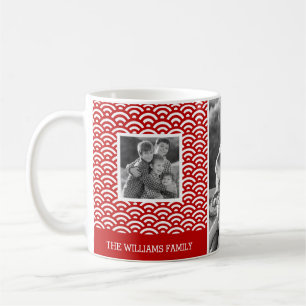 Red Japanese Pattern Family Photos & Text Coffee Mug