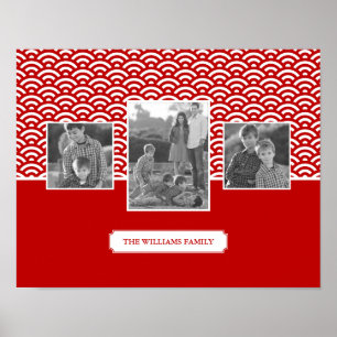 Red Japanese Pattern Family Photos & Text Poster