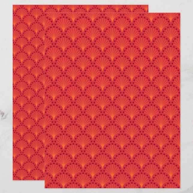 Red Japanese Scales Pattern Scrapbook Paper (Front/Back)