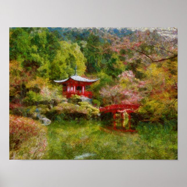 Red Japanese Shrine Beside a Pond Poster (Front)