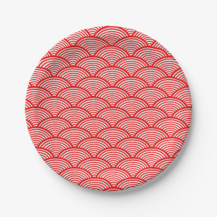 Red Japanese Wave Paper Plate