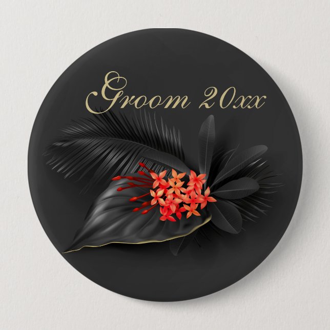 Red Jasmine Black Leaves Wedding 10 Cm Round Badge (Front)