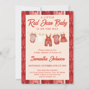 Red Jean Denim Baby Shower Invitation