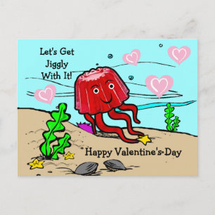 Red Jellyfish Let's Get Jiggly With It Valentine Postcard