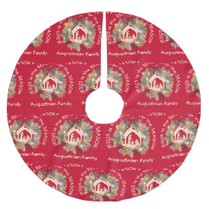 Red JESUS IS THE REASON Christmas Wreath Nativity Brushed Polyester Tree Skirt