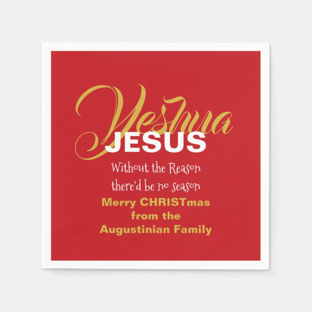 Red JESUS REASON SEASON Christmas Paper Napkin (Front)