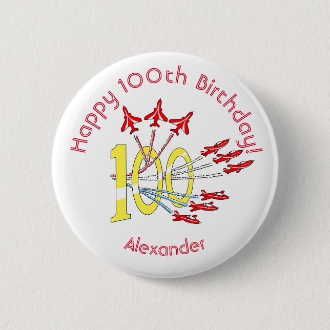 Red Jet Planes - 100th Birthday Badge (Front)
