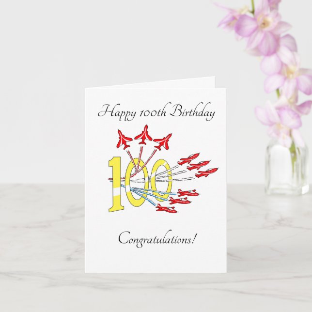Red Jet Planes 100th Birthday Card (Orchid)