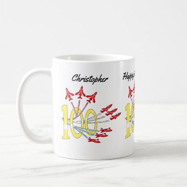 Red Jet Planes 100th Birthday Coffee Mug (Left)