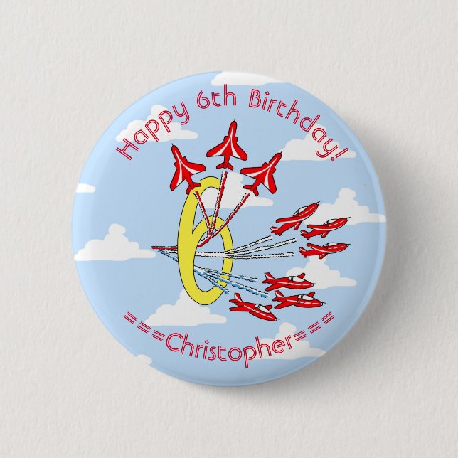 Red Jet Planes 6th Birthday Blue Sky  6 Cm Round Badge (Front)