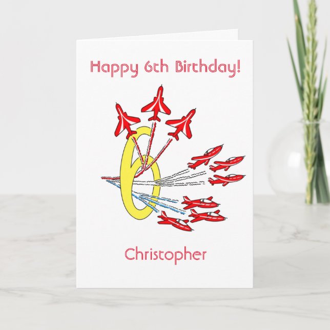 Red Jet Planes - 6th Birthday Card (Front)