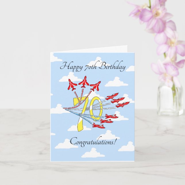 Red Jet Planes 70th (Blue Sky) Birthday Card (Orchid)
