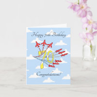 Red Jet Planes 70th (Blue Sky) Birthday Card