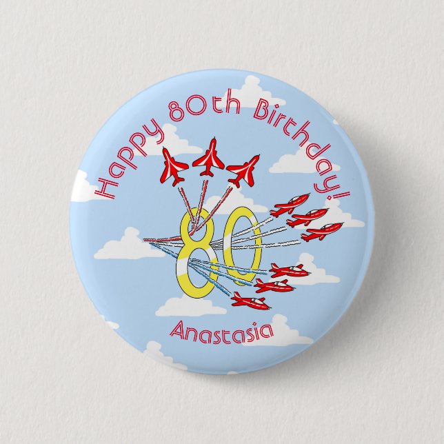 Red Jet Planes - 80th Birthday (Blue Sky) Badge (Front)