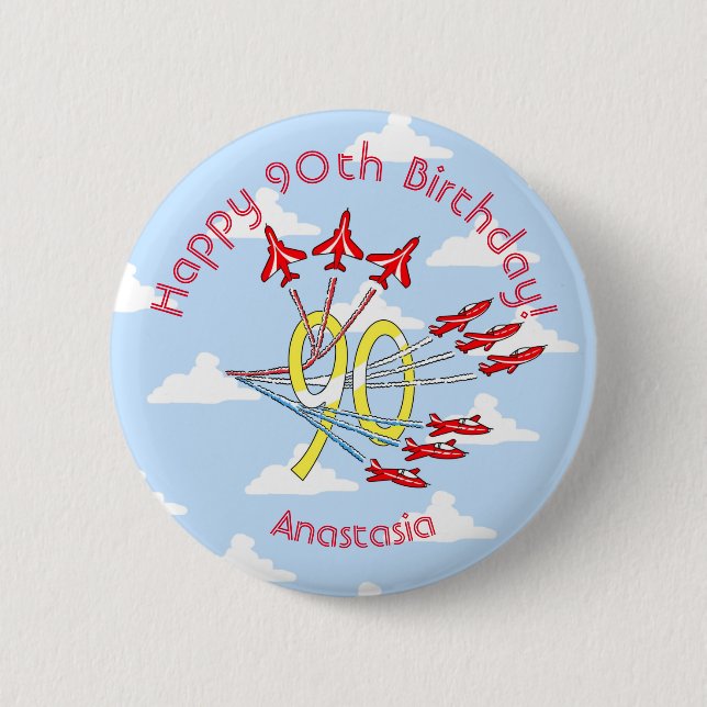 Red Jet Planes - 90th Birthday (Blue Sky) Badge (Front)