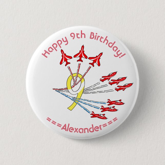 Red Jet Planes 9th Birthday Badge (Front)