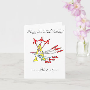Red Jet Planes Initial A Birthday Card
