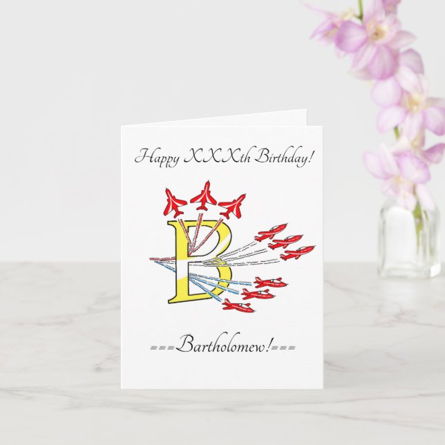 Red Jet Planes Initial B Birthday Card (Orchid)