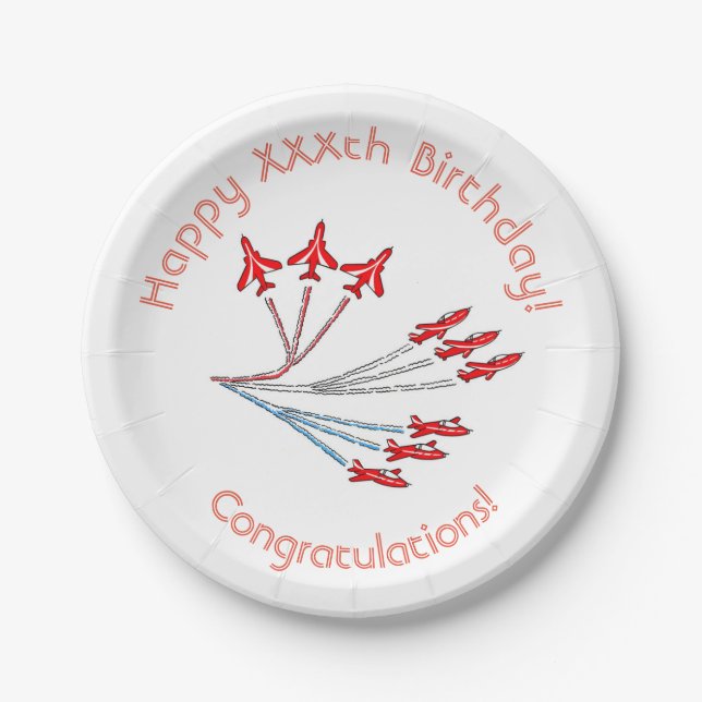 Red Jet Planes Paper Plates, 17.8 cm Paper Paper Plate (Front)