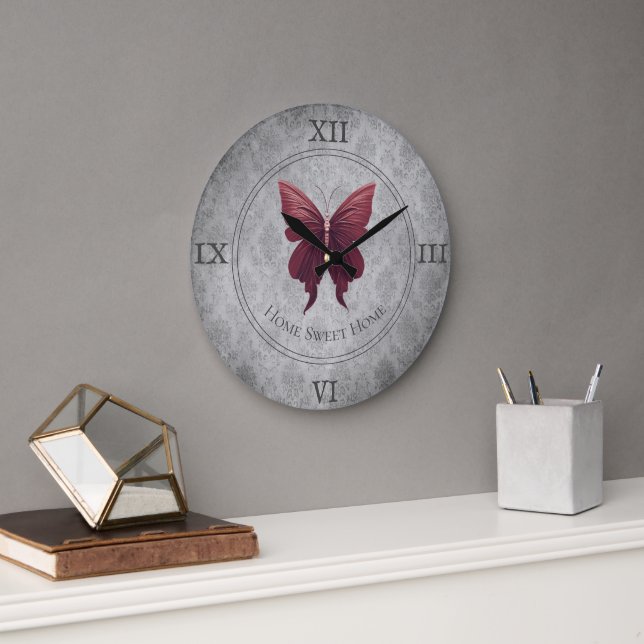 Red Jewelled Butterfly Large Clock (Office)