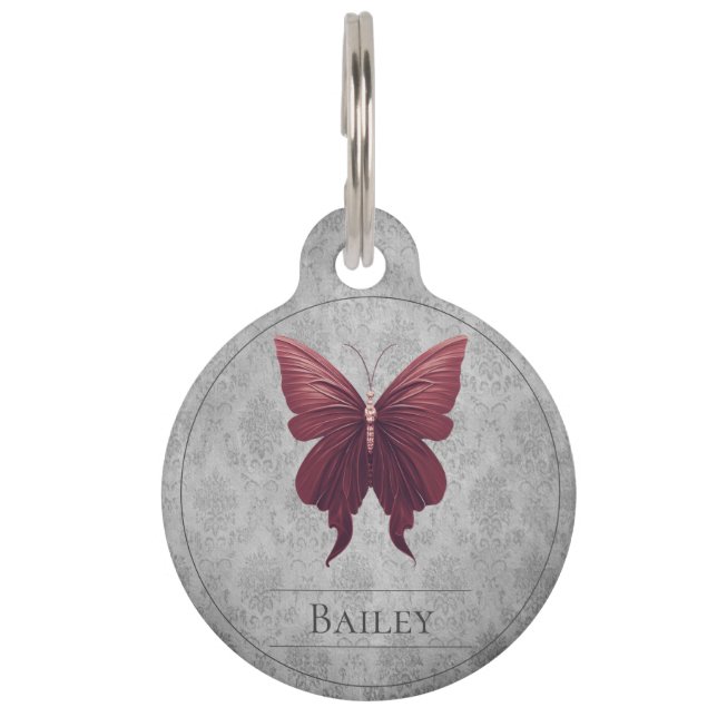 Red Jewelled Butterfly Round Pet Tag (Front)