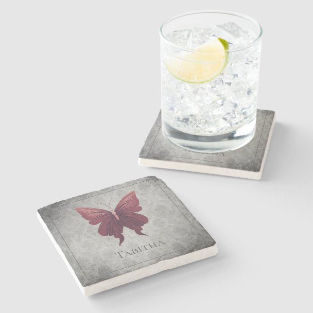Red Jewelled Butterfly Stone Coaster (Side)