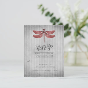Red Jewelled Dragonfly Wedding RSVP Card
