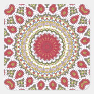 Red Jewels Mosaic Geometric Design Square Sticker