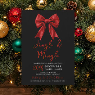 Red Jingle Mingle Christmas Party Glam Bow Black Invitation