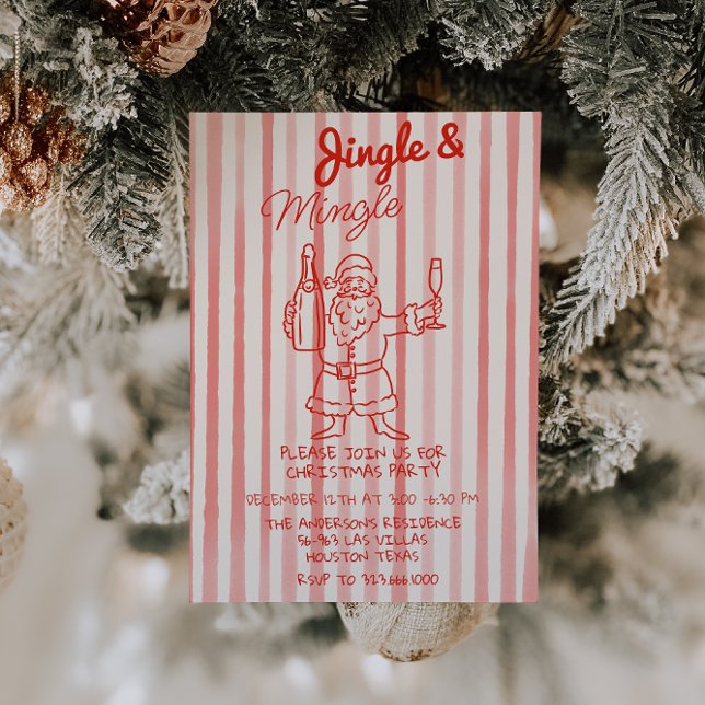 Red Jingle & Mingle Christmas Santa Claus Party Invitation (Creator Uploaded)