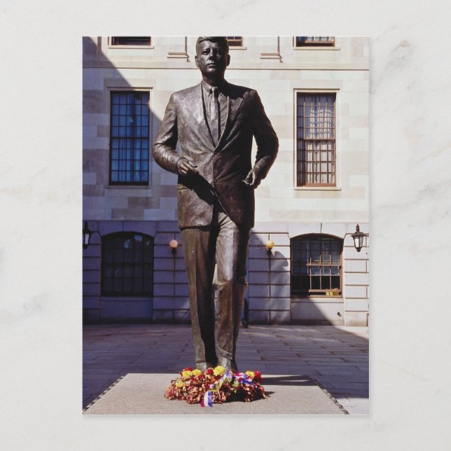 Red John F. Kennedy statue flowers Postcard (Front)