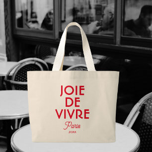 Red Joie De Vivre Paris Custom Year French  Large Tote Bag