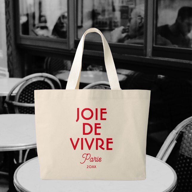 Red Joie De Vivre Paris Custom Year French  Large Tote Bag (Creator Uploaded)