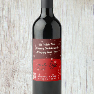 Red Jolly Christmas Business Logo QR code Chic Wine Label