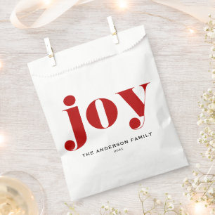 Red JOY Bold Typography Modern Christmas Favour Bags