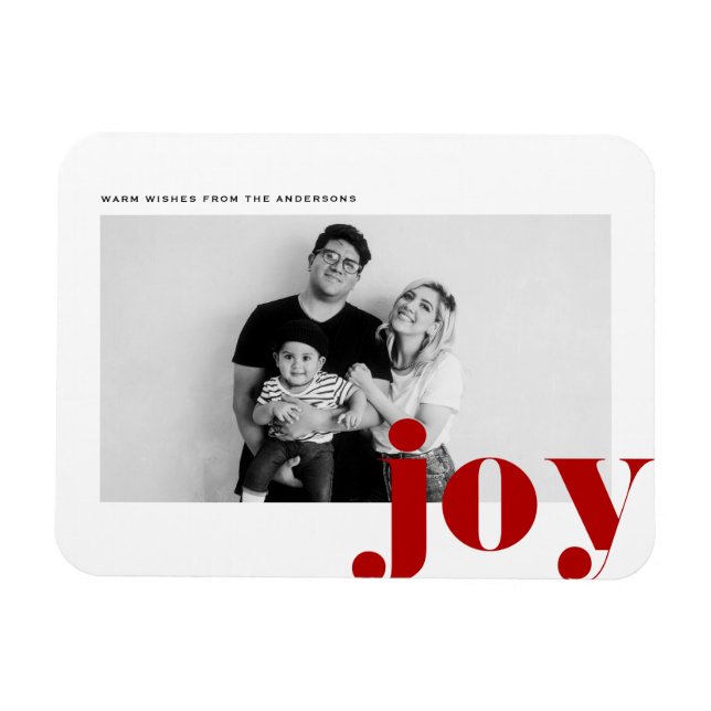 Red Joy Bold Typography Modern Photo Christmas Magnet (Horizontal)