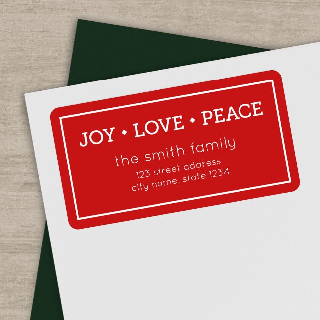 Red Joy Love Peace Modern Holiday Address Label (Creator Uploaded)