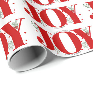 Red JOY Merry Christmas holiday request Wrapping Paper