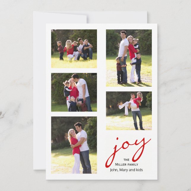 Red joy, photo collage Christmas holiday Card (Front)