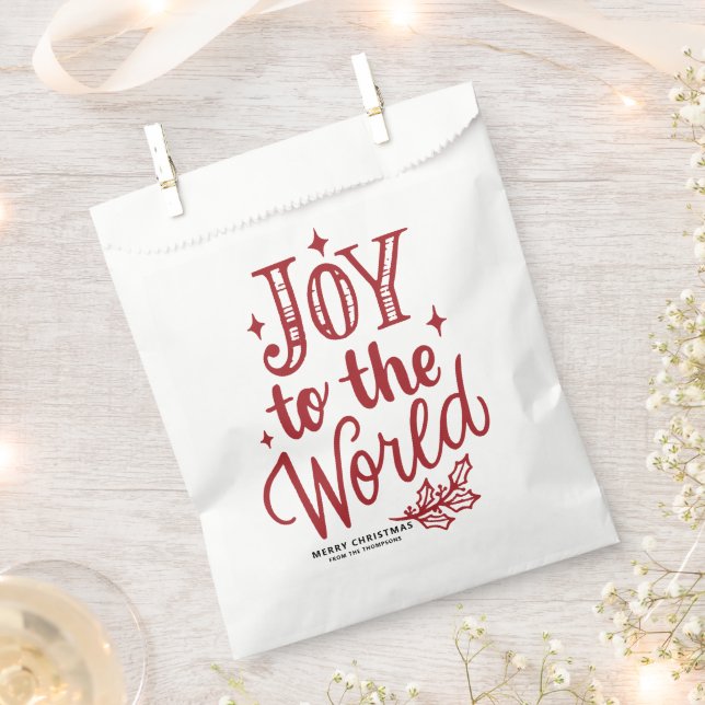 Red Joy to the World Christmas Lettering Favour Bags (Clipped)