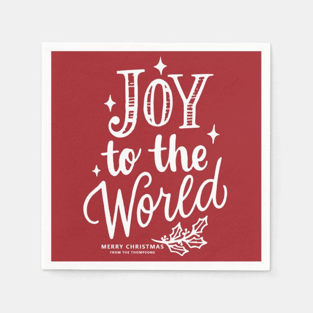 Red Joy to the World Lettering Christmas Napkin (Front)