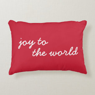 Red Joy to the World White Script Christmas Cute Decorative Cushion