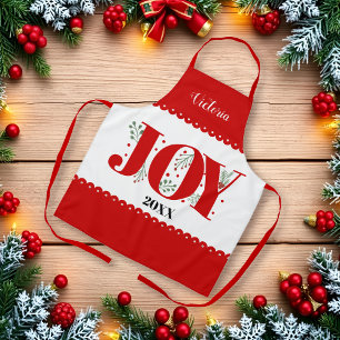 Red Joy with berries Christmas photo Apron