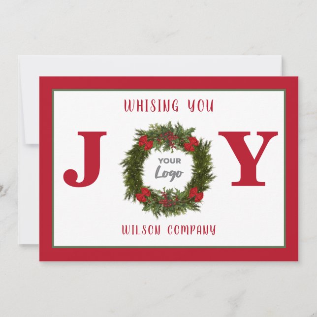 Red Joy wreath corporate logo Holiday Card (Front)